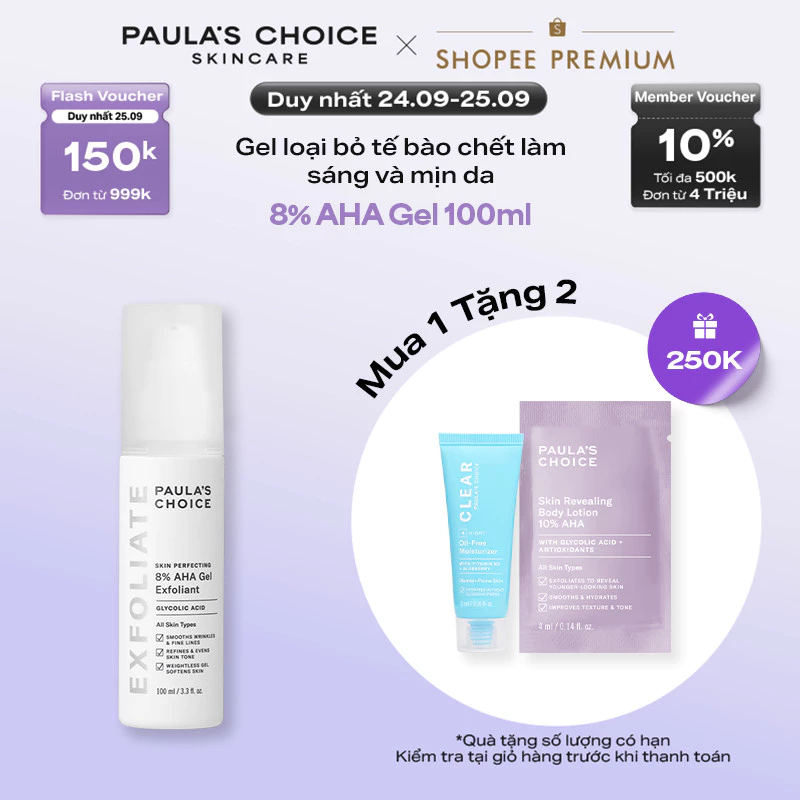 Gel loại bỏ tế bào chết làm sáng và mịn da Paula's Choice Skin Perfecting 8% AHA Gel Exfoliant 100ml 1900