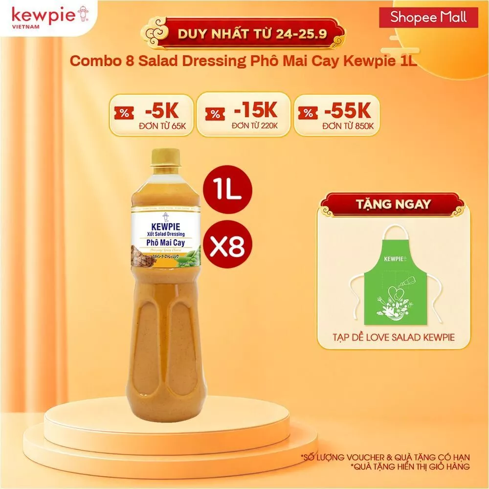 Combo 8 Xốt Salad Dressing Phô Mai Cay Kewpie 1L