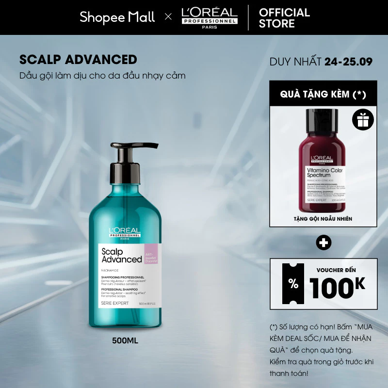 Dầu gội dưỡng tóc dịu nhẹ giúp cân bằng da đầu chuyên nghiệp L'Oréal Professionnel Scalp Advanced 500ml