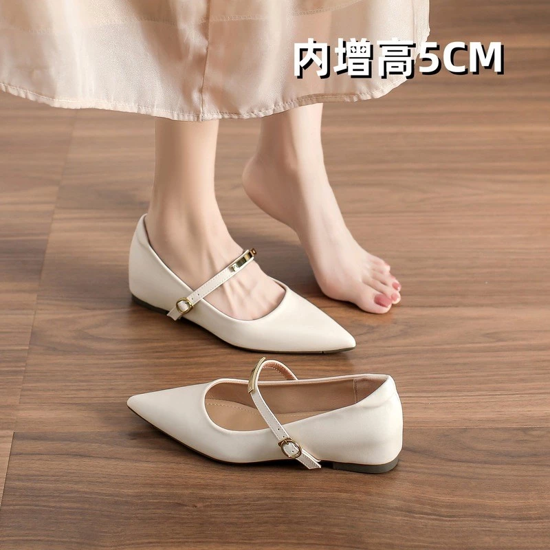 Phong Cách Pháp Bên Trong Nâng Cao Mũi Nhọn Bơm Nữ 2025 Phong Cách Mới Sang Trọng Cổ Tích Phong Cách Đế Bằng Mary Jane Giày