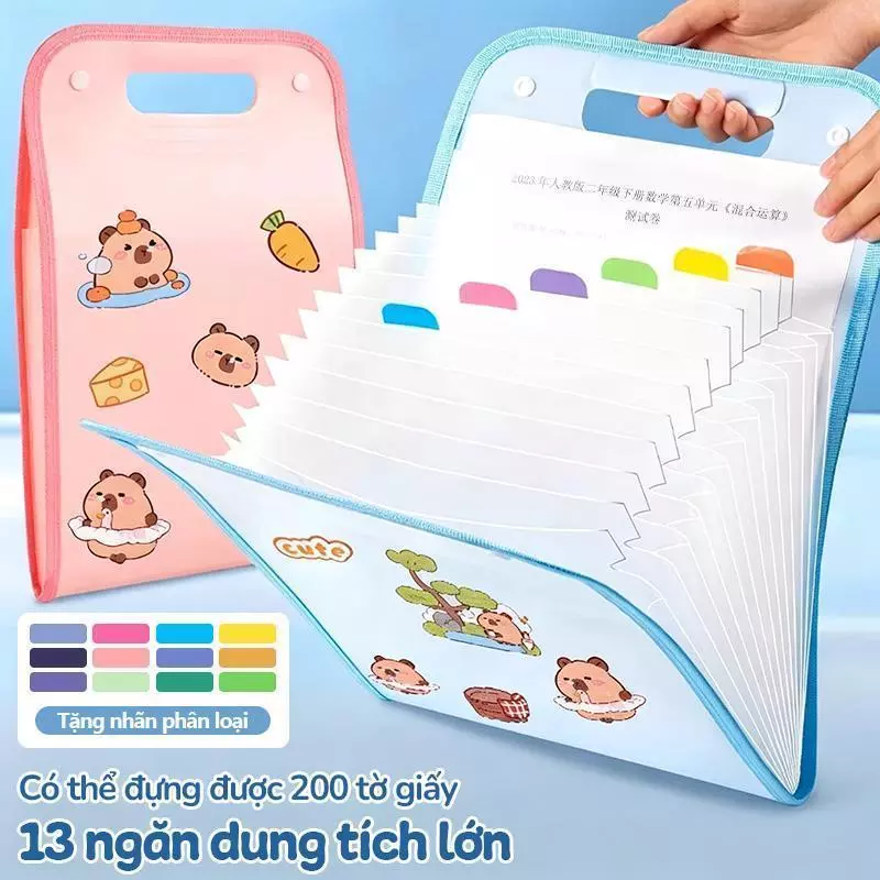 Túi Đựng Tài Liệu A4 13 Ngăn Organ Cho Học Sinh, Chống Nước, Có Tay Cầm Và Tem Nhãn Phân Loại