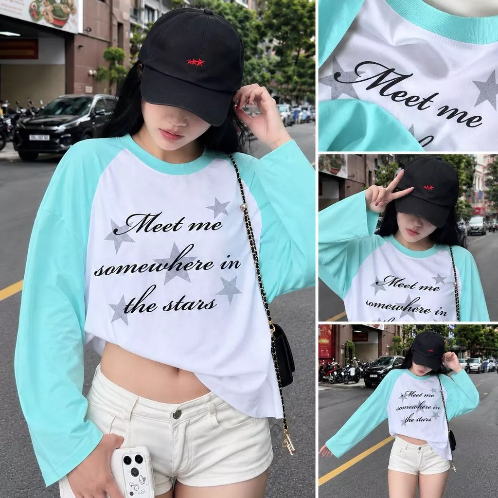 Áo Thun THE STARS Tay Dài Raglan Unisex Nam Nữ, Áo Phông Form Rộng Boxy Oversize Phối Tay Phong Cách Hàn Quốc