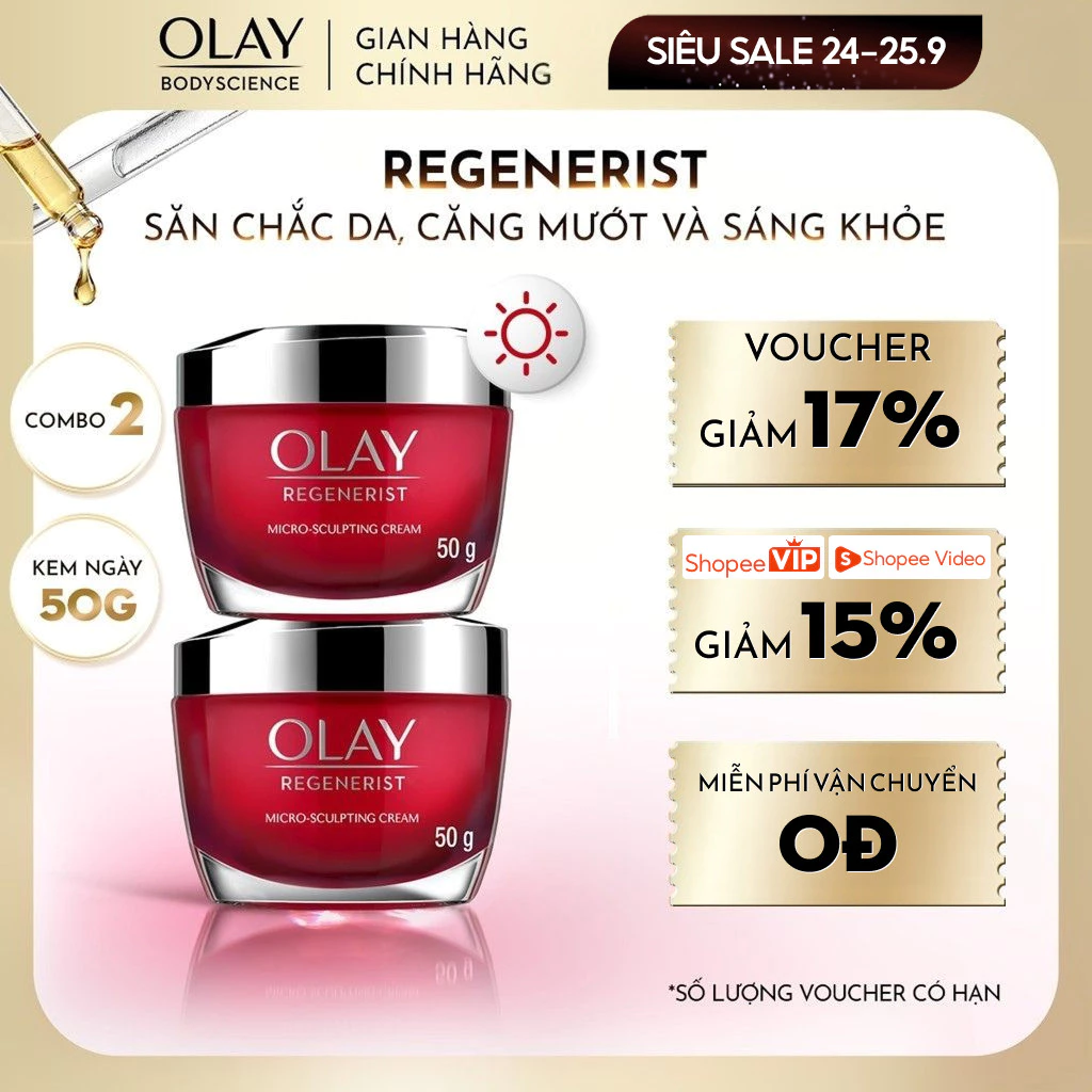 [LIVE] Combo Kem Dưỡng OLAY Regenerist Ngày + Đêm Tái Tạo Da Chống Lão Hóa Kem Dưỡng 50g mẫu ngẫu nhiên