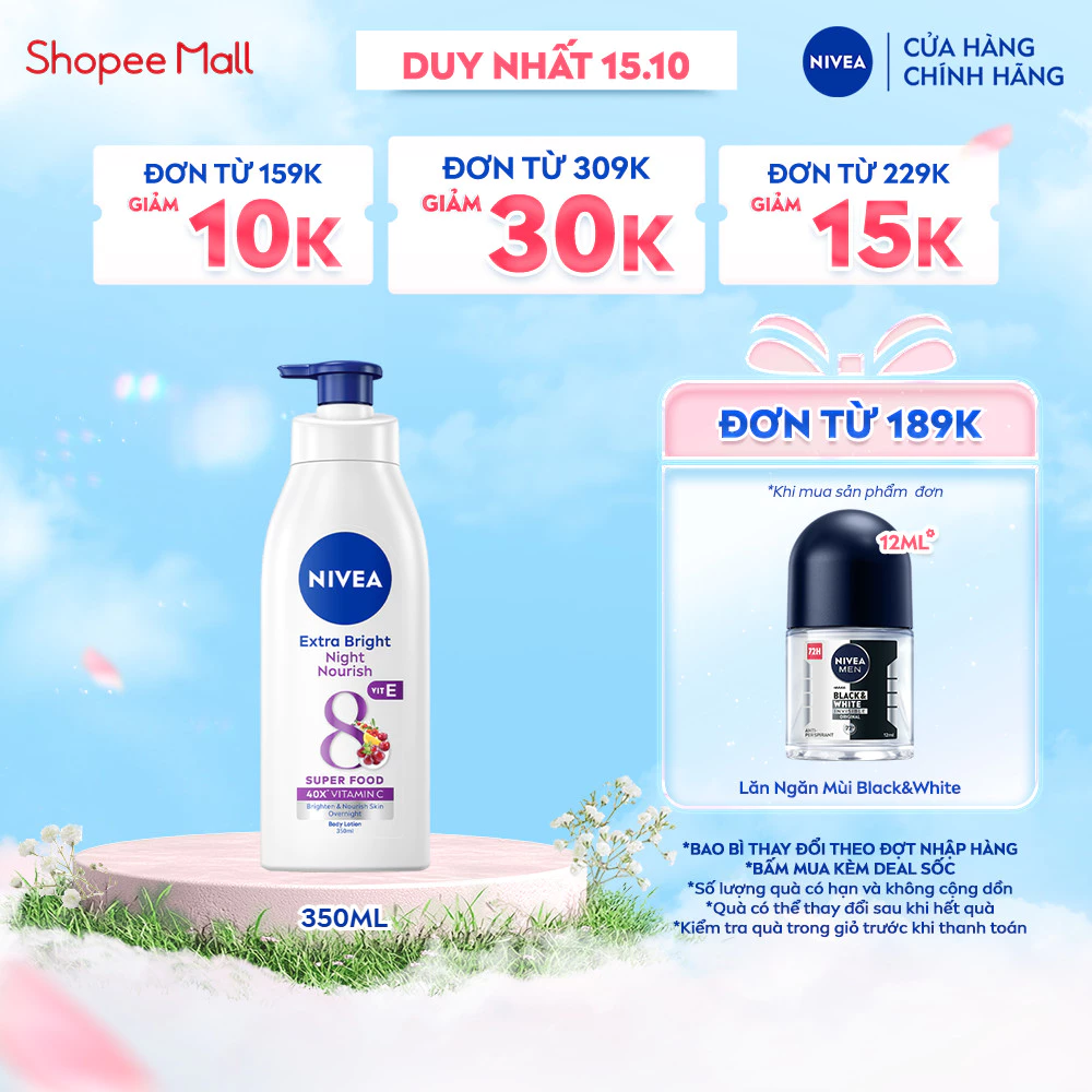 Sữa Dưỡng Thể NIVEA Sáng Da Ban Đêm từ 8 Super Foods (350 ml) – 98412