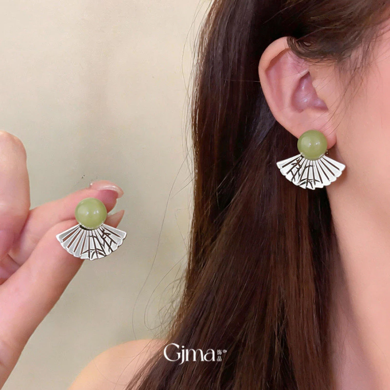 Bạc Kim Nhựa Hình Quạt Bông Tai Mới Phong Cách Trung Hoa Bông Tai Tươi Sang Trọng Bông Tai