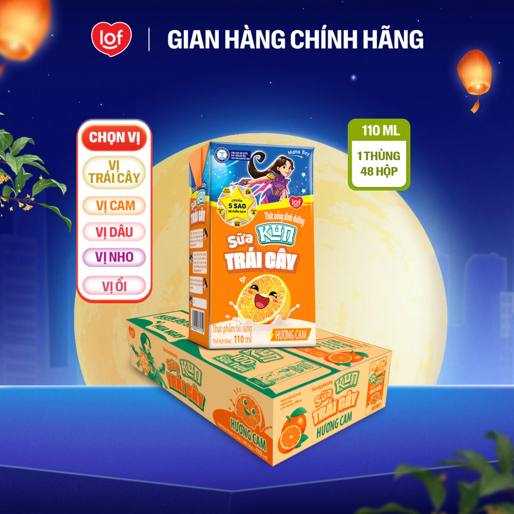 [Hannah x LOF KUN] Đủ vị Sữa trái cây KUN 1 thùng 48 hộp x 110ml chọn vị: