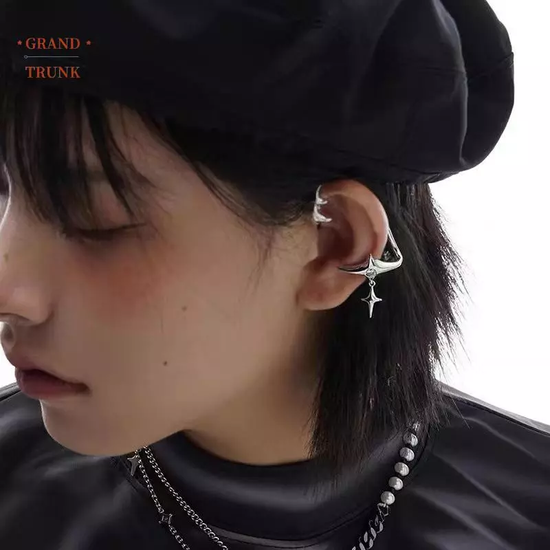 [INVN] 1 Đôi Bông Tai Kẹp Tai Hình Ngôi Sao Màu Bạc Thời Trang Cho Nữ Zircon Không Xuyên Hợp Thời Trang Kẹp Tai Gothic Không Đều Bông Tai Trang Sức Mới