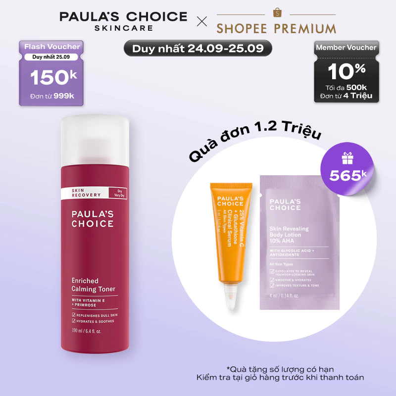 Nước cân bằng làm dịu và phục hồi độ ẩm cho da Paula's Choice Skin Recovery Enriched Calming Toner 190ml 1250