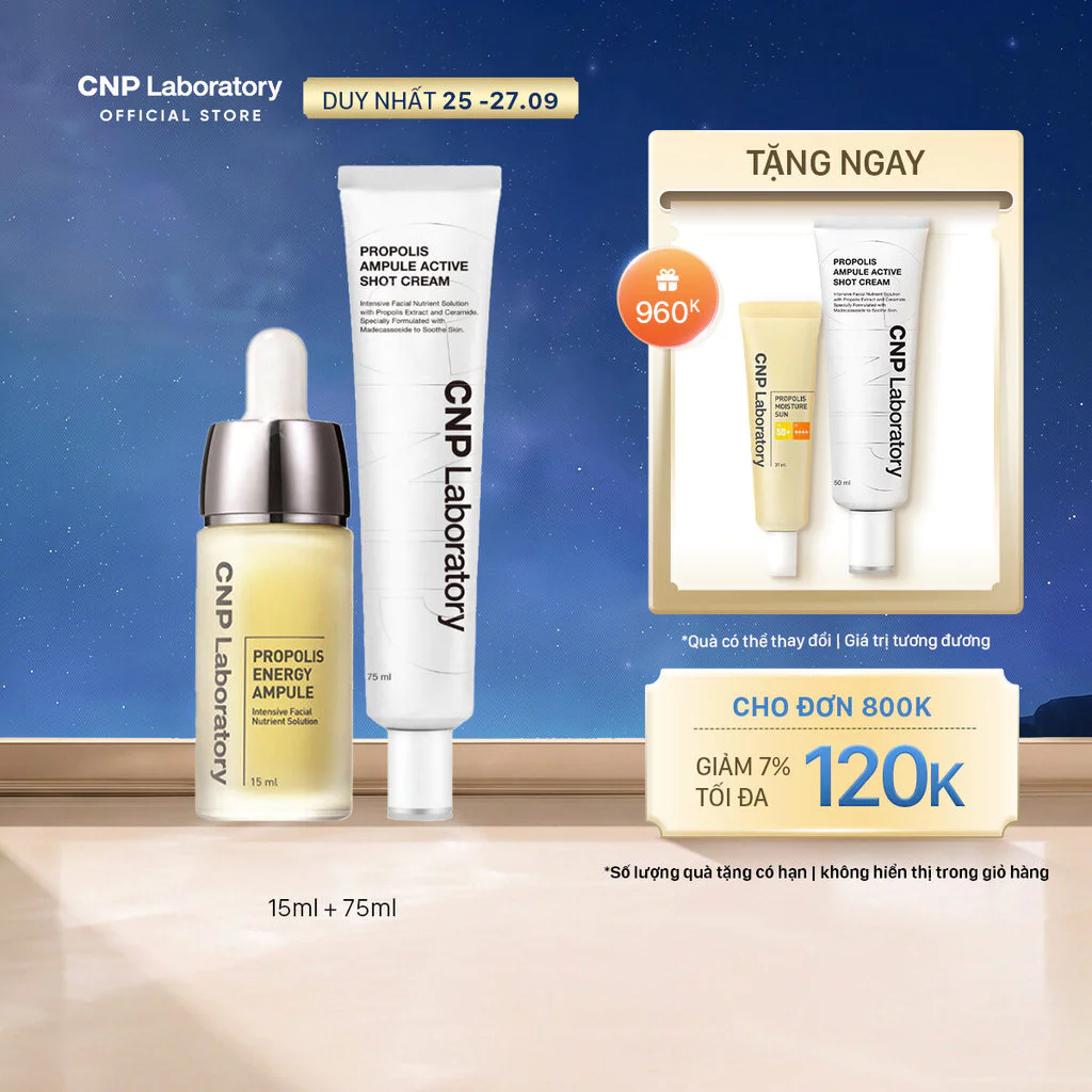 [CNP Laboratory Official] Combo keo ong: Tinh chất và Kem dưỡng phục hồi da keo ong CNP Propolis Combo 15/75ml