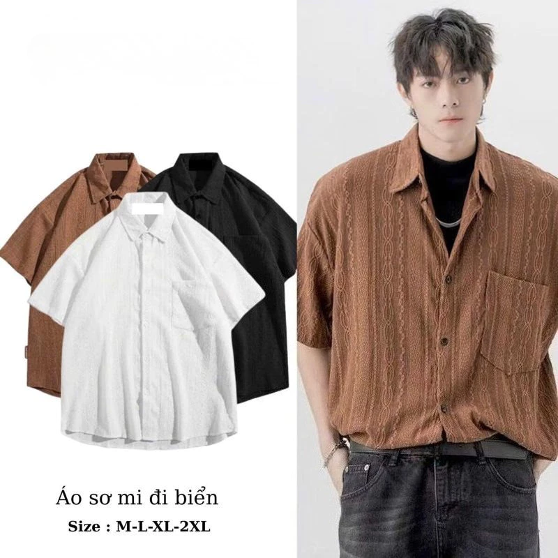 Áo Thun Nam Tay Ngắn Cổ Tròn Vải Đục Lỗ Thoáng Khí Họa Tiết Tự Nhiên Form Rộng Phong Cách Hàn Quốc