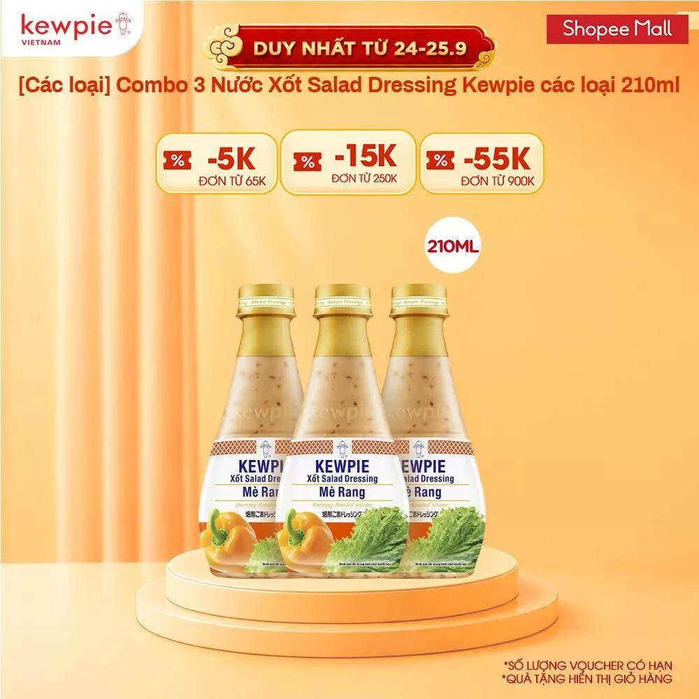 [Các loại] Combo 3 Nước Xốt Salad Dressing Kewpie các loại 210ml