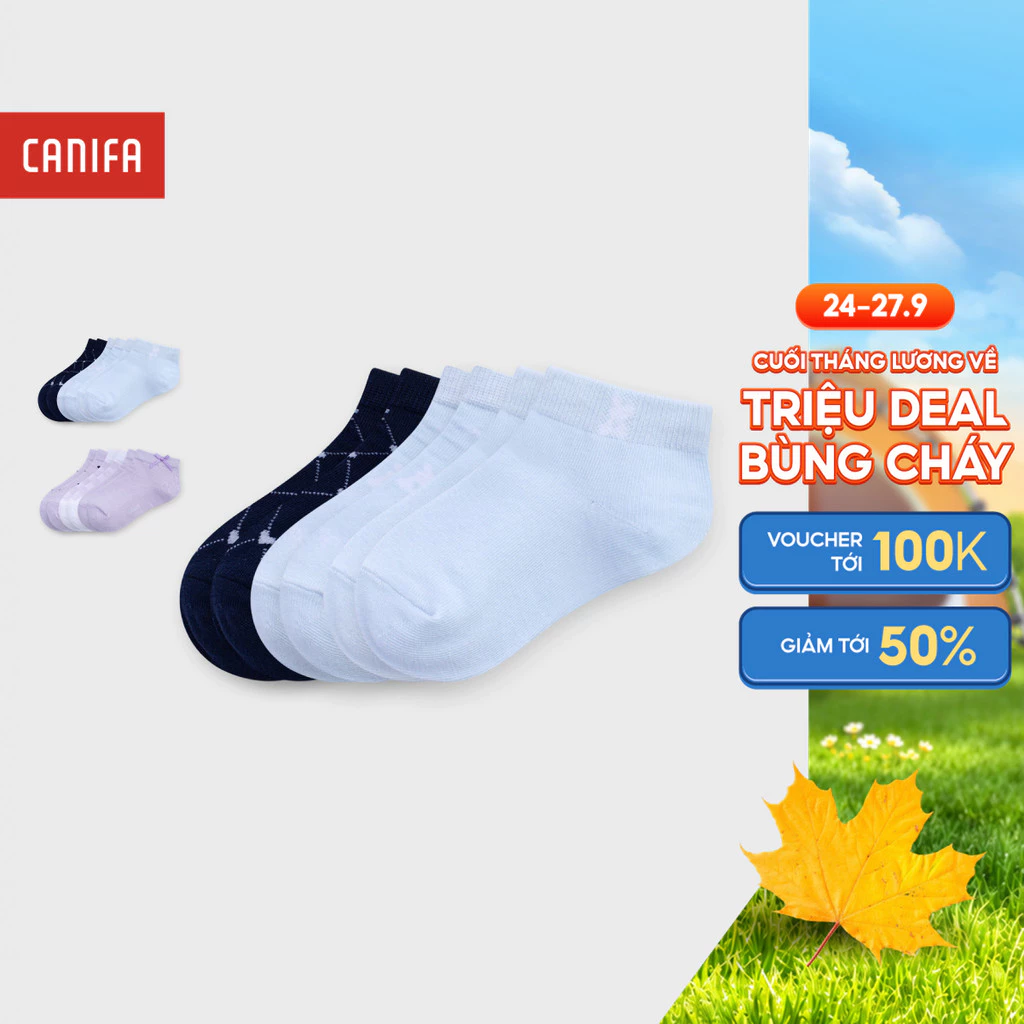 Combo 3 đôi tât bé gái cổ thấp CANIFA khô thoáng, thoải mái 1AX26A002