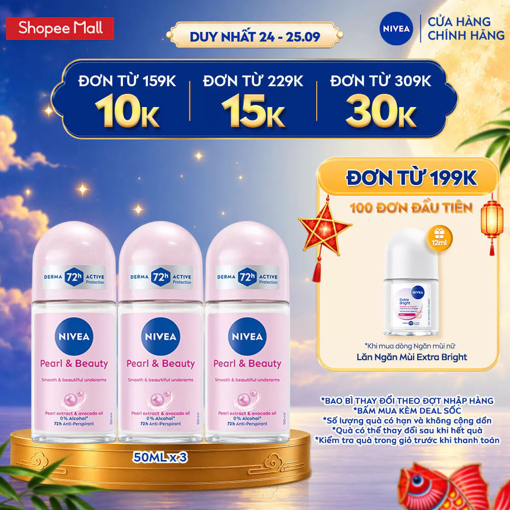 Combo 3 Lăn Khử Mùi NIVEA Dành Cho Nữ 50ml - Dưỡng Sáng/ Mờ Thâm/ Chống Ố Vàng Áo - Ngăn Mùi Đến 72H