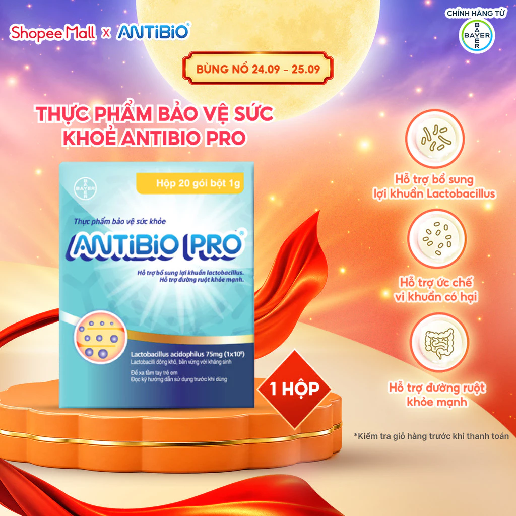Thực Phẩm bổ sung lợi khuẩn hỗ trợ đường ruột ANTIBIO PRO, Cân Bằng Hệ Vi Sinh Hộp 20 Gói x 1g