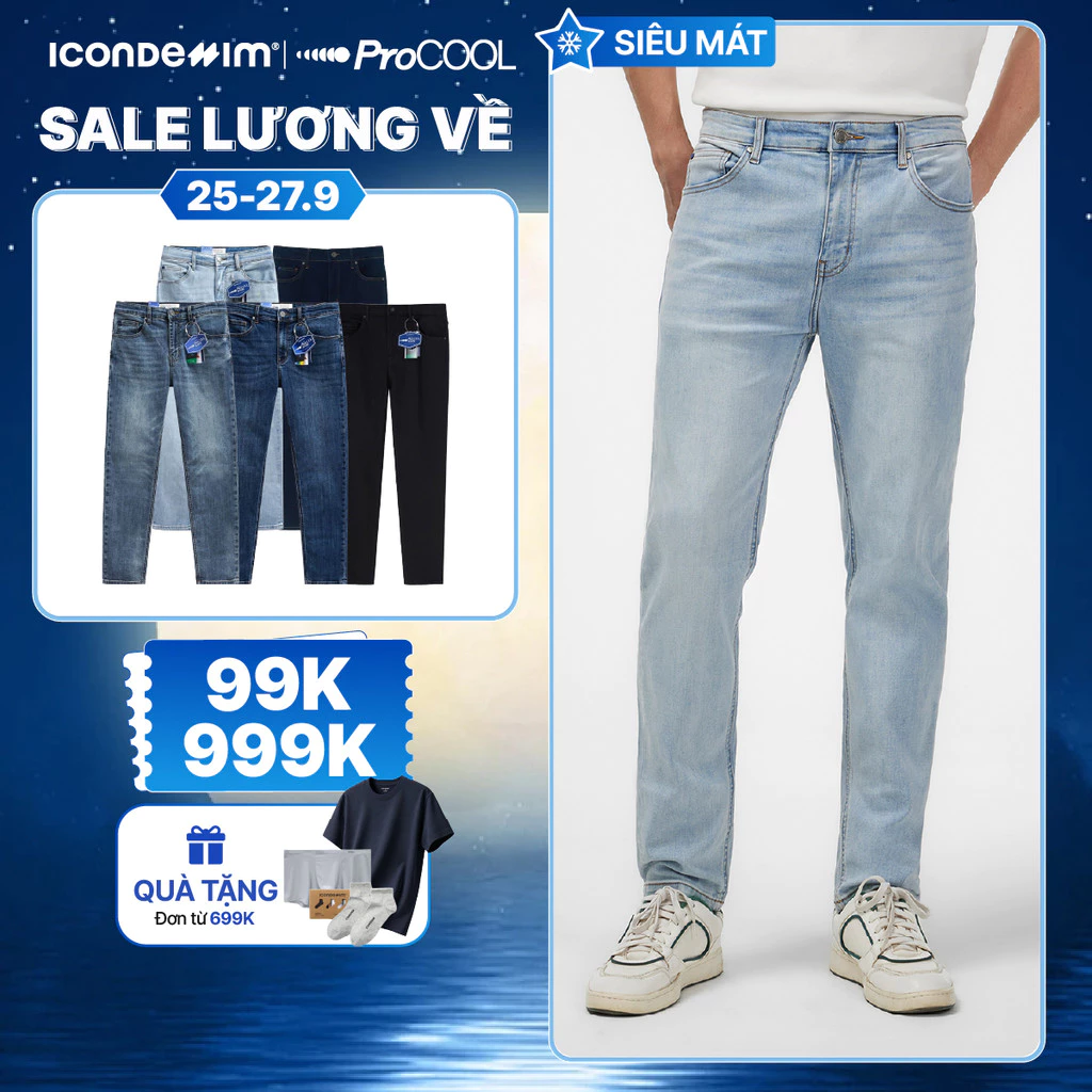 Quần jeans nam PROCOOL ICONDENIM, quần bò form slimfit ôm vừa vặn, công nghệ vải Coolmax mát lạnh, mềm mịn, thoải mái