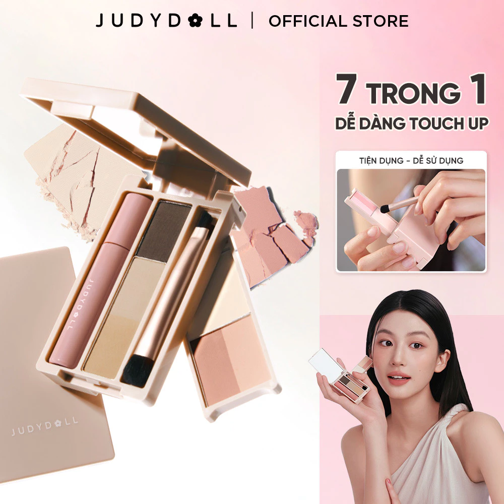 Bảng Phấn Trang Điểm Cầm Tay JUDYDOLL Mini Makeup Palette Đa năng Nhỏ gọn Phấn mắt Kẻ mắt Chân mày Má hồng Tạo khối Bắt sáng Mascara Son kem 10g