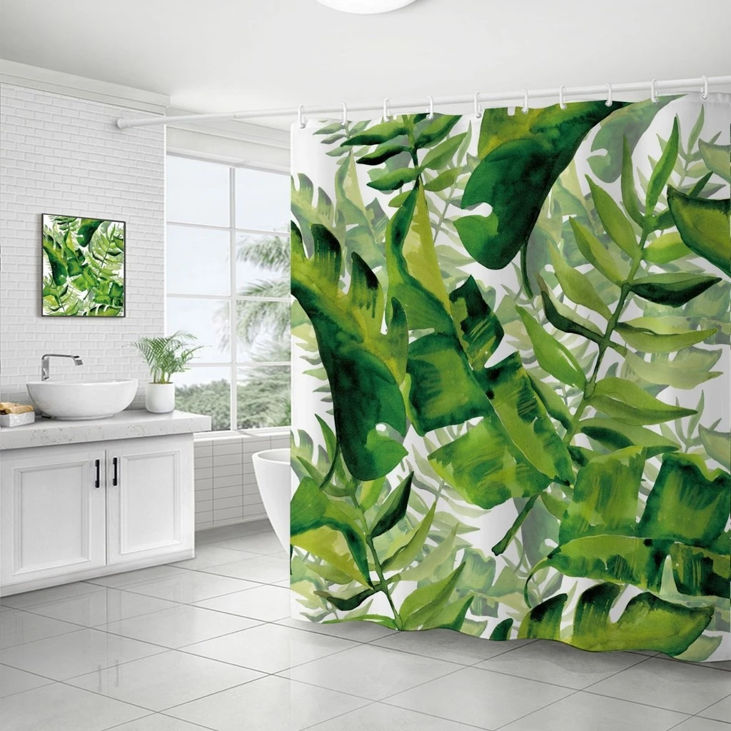 3D In Hình Rừng Nhiệt Đới Cây Lá Tắm Rèm Polyester Chống Thấm Nước Phòng Tắm Phân Vùng Rèm