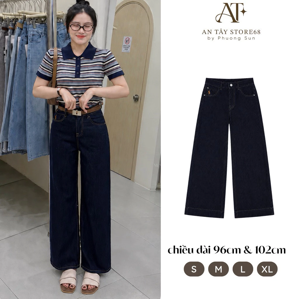 Quần Jean Suông Nữ AN TÂY Thêu Ngựa VẢI JEAN MỀM QC  Dài 95/102cm #8682-8685 SMLXL
