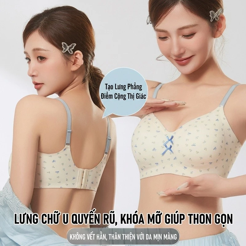Áo bra nữ hoa nhí xinh tươi, dây đeo êm, đẩy ngực nhỏ căng tròn, phong cách ngọt ngào, dễ thương