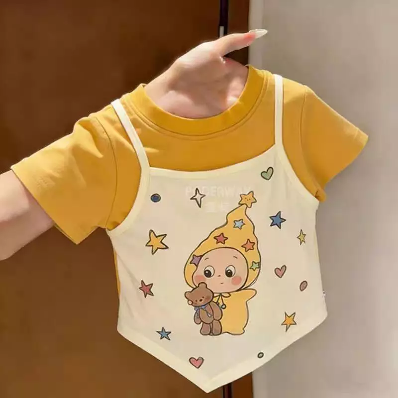 Nữ Bé Dễ Thương Starman Ngắn Tay Mùa Hè Phong Cách Mới Trẻ Em Thời Trang Cotton Phù Hợp Với Áo