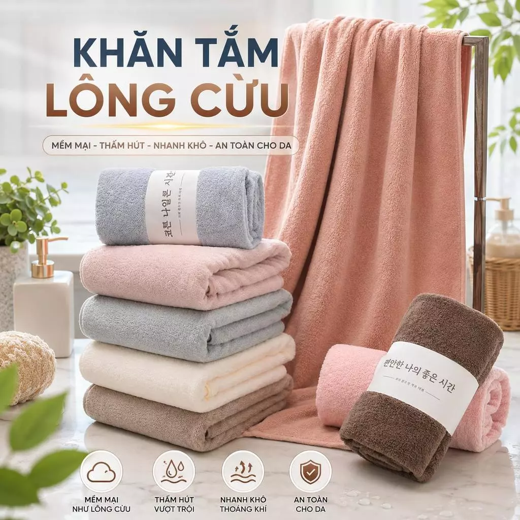 Khăn Tắm Lông Cừu Hàn Quốc Cao Cấp 70x140cm Chất Bông Siêu Mềm Mịn Thấm Nước Nhanh Khô Nhanh - GD367