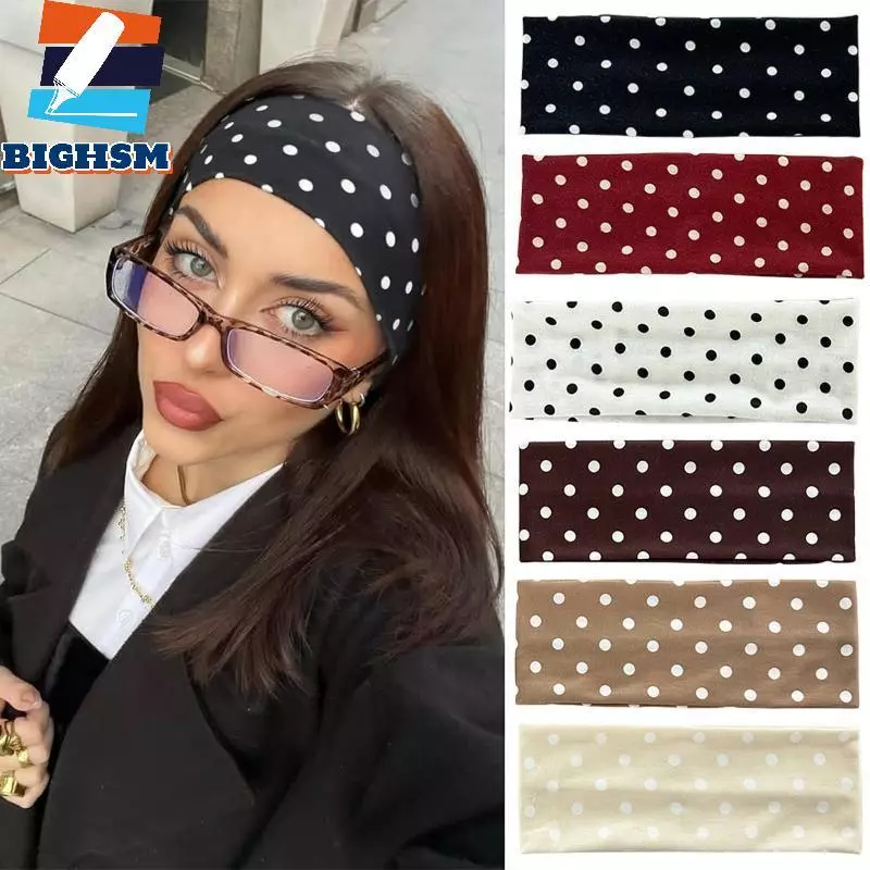 [BIGHSM] Retro Boho Breeze Wind Dot Co Giãn Băng Đô Quấn Tóc Nữ Thời Trang Hàn Quốc Rộng S Yoga Thể Thao Hẹn Hò Phụ Kiện Tóc