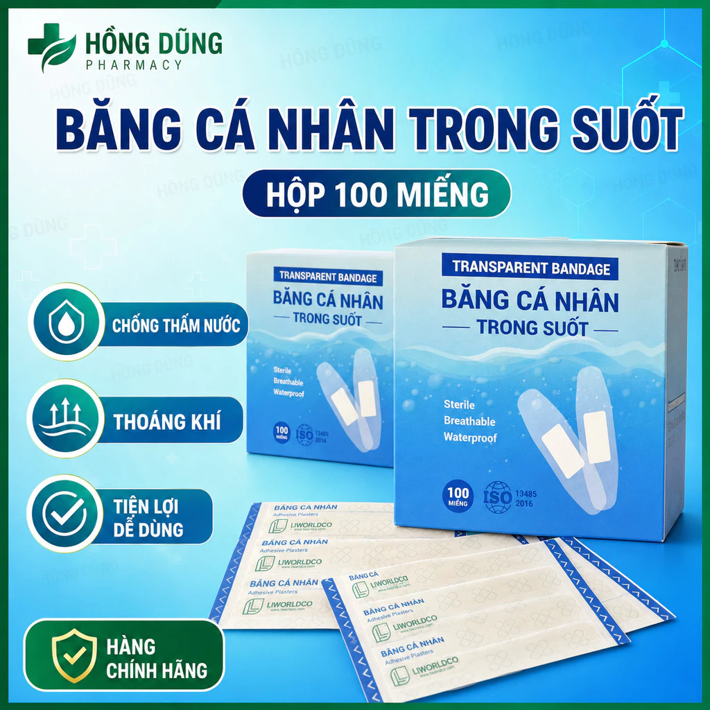 Băng cá nhân trong suốt mỏng nhẹ, thoáng khí, không gây bí da