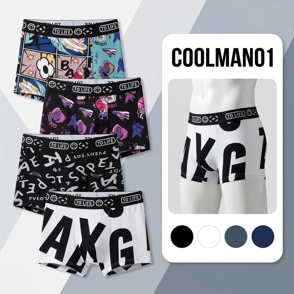 [Set 4 Cái] Quần Sịp Nam Boxer Cao Cấp, Cotton Lạnh Cao Cấp, Thoáng Khí, Không Phai Màu, Co Giãn Cực Tốt