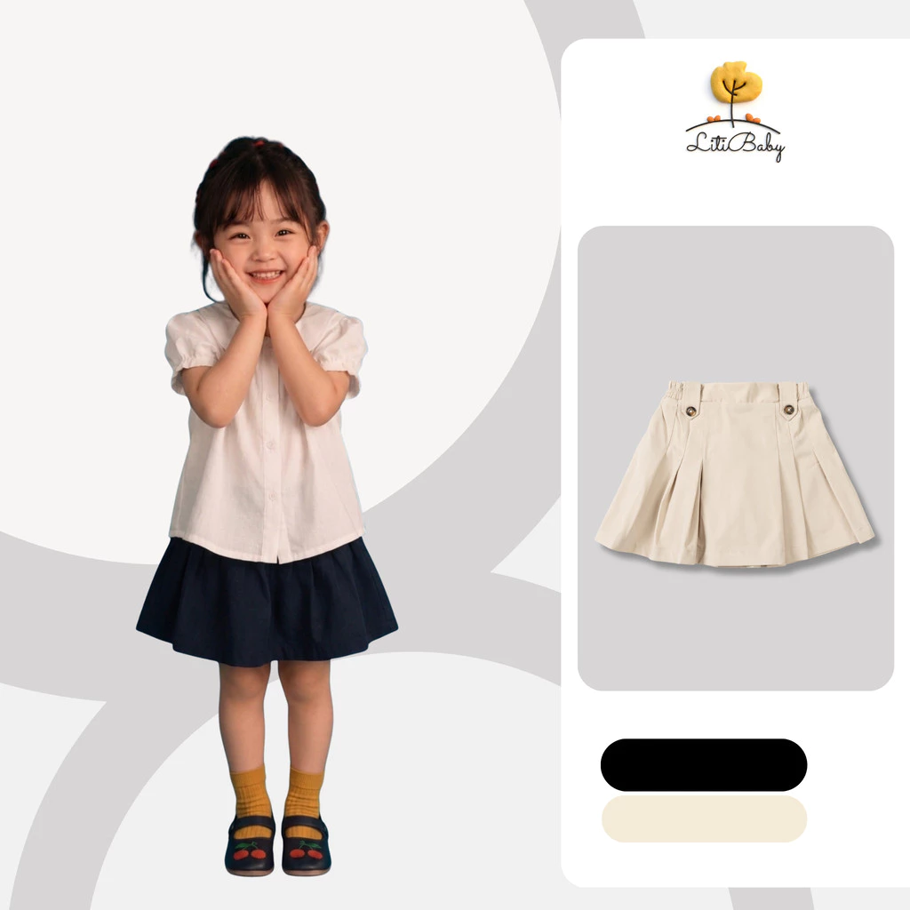 Chân váy xếp ly phối khuy hai bên mặc đi học, đi chơi năng động, xinh xắn LITIBABY 4-12 tuổi VT41