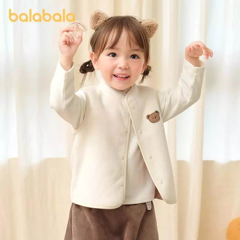 Áo vest lông cừu có thể đảo ngược cho trẻ em của Balabala, ấm áp cho trẻ sơ sinh và bé gái, áo khoác mùa đông hai mặt làm bằng vải lông cừu, phong cách hợp thời trang, 2025