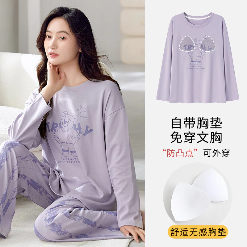 Bộ Đồ Ngủ Có Đệm Bộ Đồ Ngủ Nữ Bộ Thu Đông Tay Dài Đồ Ngủ Người Phụ Nữ Hoạt Hình Dễ Thương Mặc Ở Nhà