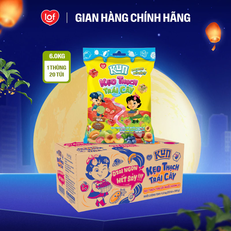 Kẹo thạch trái cây KUN nhiều hương vị thùng 20 túi x 300g
