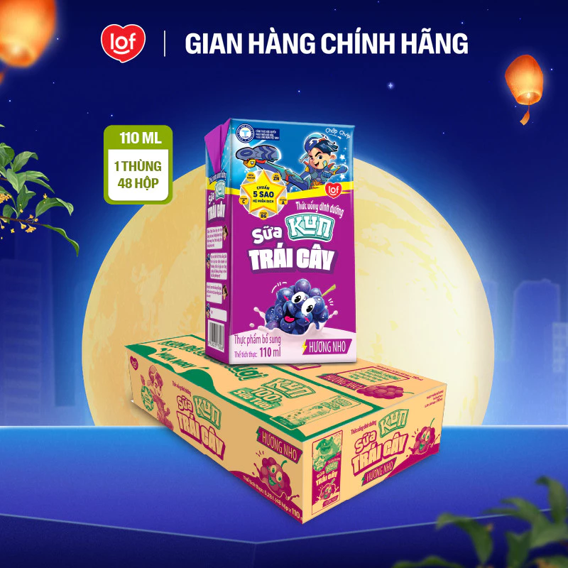 Sữa trái cây KUN vị nho thùng 48 hộp x 110ml