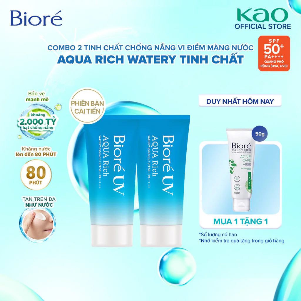 [LIVESTREAM - Phiên Bản Cải Tiến] Combo 2 Biore UV Aqua Rich Watery Essence Tinh Chất Chống Nắng Màng Nước Dưỡng Ẩm 50g