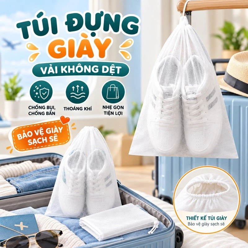 Set 30 Túi Đựng Giày Dép Du Lịch Dây Rút, Túi Vải Không Dệt Chống Ẩm Mốc Bụi Bẩn, Đựng Đồ Đa Năng Tiện Lợi