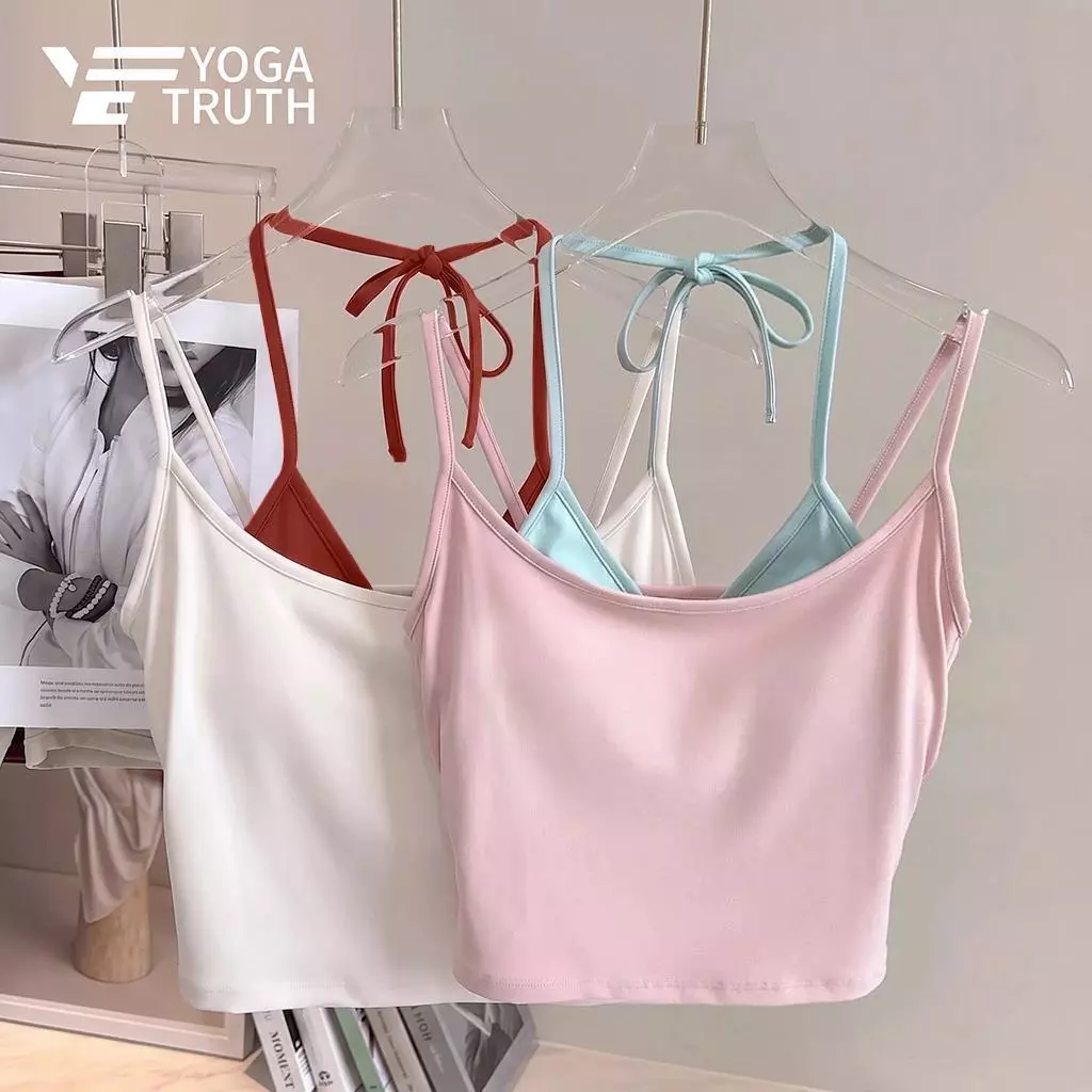 [YOGATRUTH] (Đệm cố định) Áo ngực thể thao Dây màu tương phản Áo Vest giảm béo chống sốc Yoga Pilates