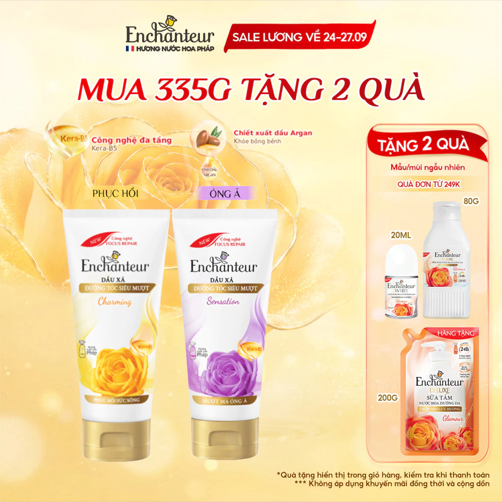 Dầu xả dưỡng tóc mượt thơm lâu ENCHANTEUR Charming Phục hồi sức sống/Sensation Mượt mà óng ả 335g