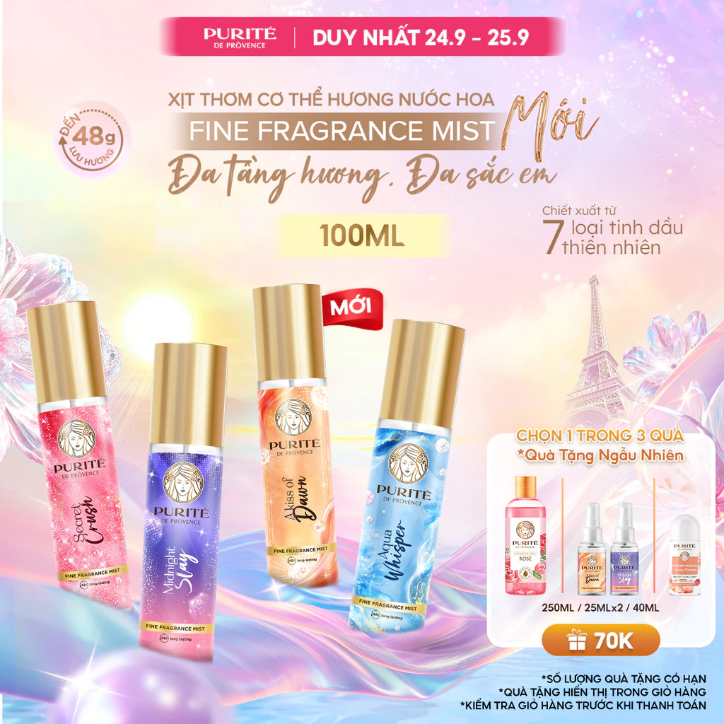 [MỚI] Xịt Thơm Body Mist Purité Hương Nước Hoa Cao Cấp 100ML [CO GWP]