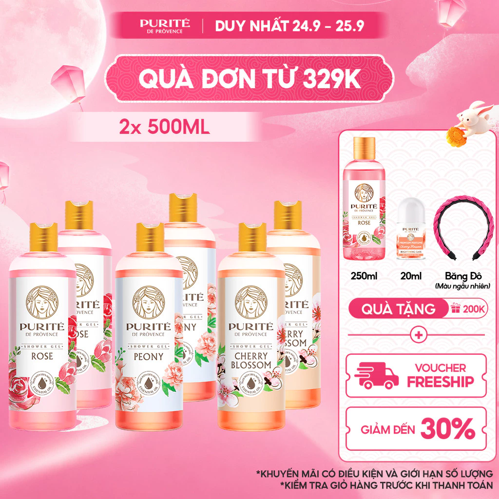Combo 2 Sữa Tắm Thiên Nhiên Hoa Anh Đào / Hoa Hồng Purité 500MLx2