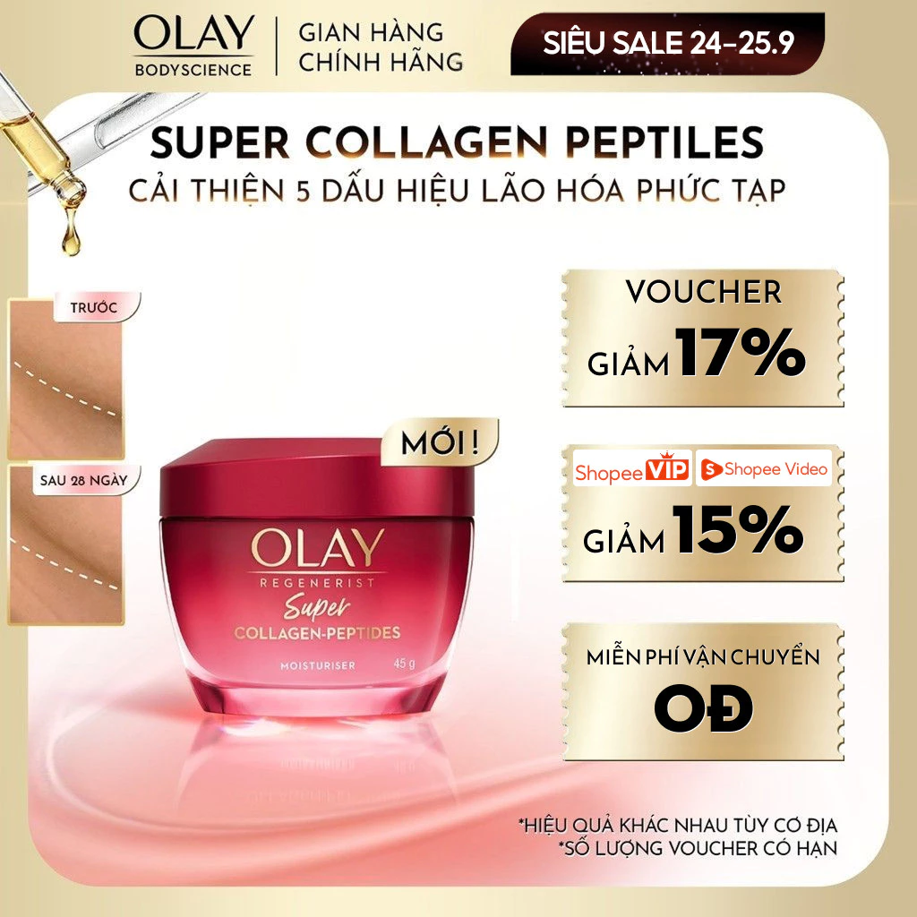 Kem Dưỡng Ẩm OLAY Super Collagen Peptides Giúp Cải Thiện 5 Dấu Hiệu Lão Hóa Phức Tạp 45G