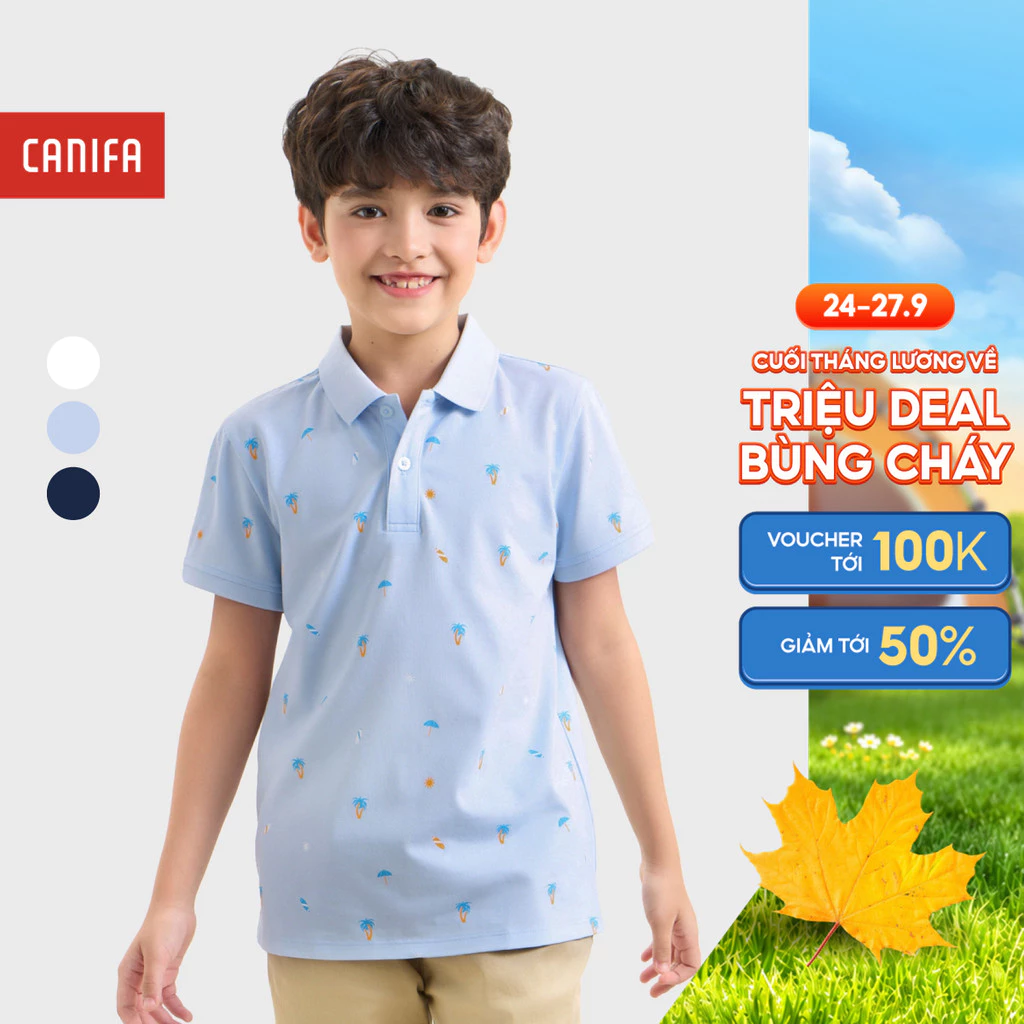 Áo polo bé trai linh hoạt thoải mái cổ bẻ cộc tay in họa tiết form vừa CANIFA 2TP26S003