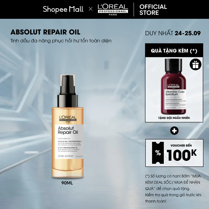 Tinh dầu dưỡng tóc 10 trong 1 phục hồi hư tổn toàn diện chuyên nghiệp Absolut Repair Oil 90ml - Dành cho tóc khô xơ, hư