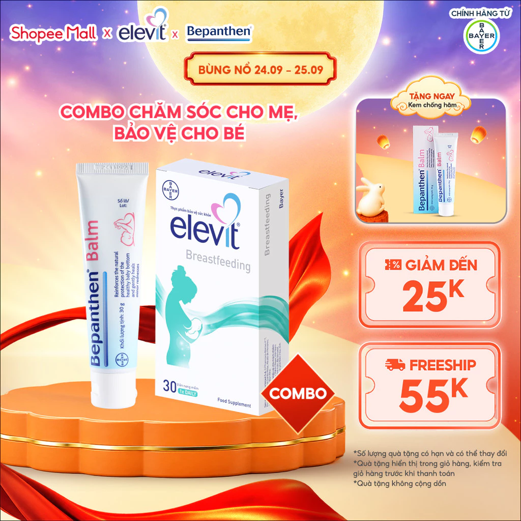 Combo chăm sóc cho mẹ, bảo vệ cho bé: 1 hộp Elevit Breastfeeding và 1 tuýp kem Bepanthen Balm 30g
