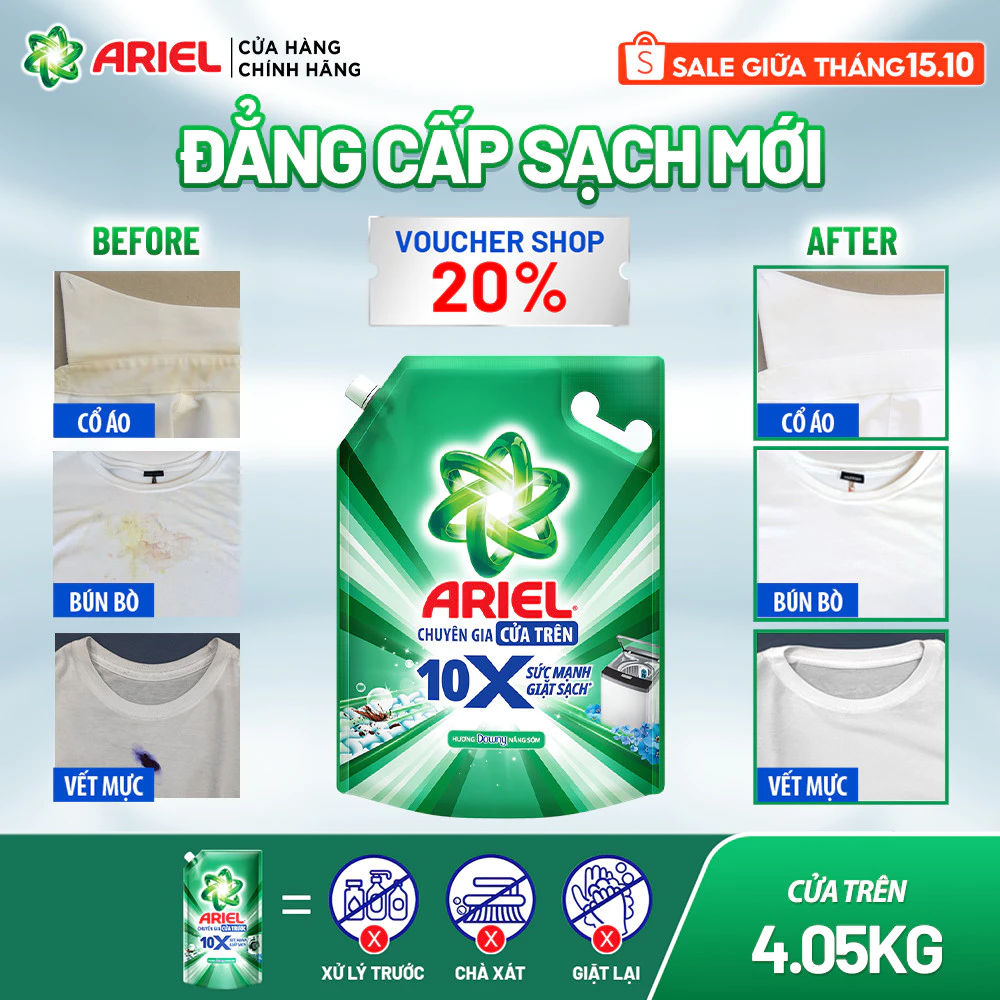 Nước Giặt Cửa Trên ARIEL 10X Giặt Nhanh 4.05KG