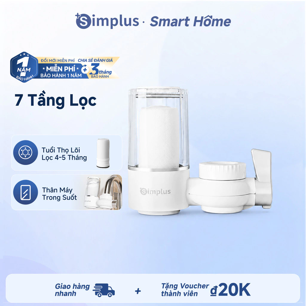 Simplus Máy lọc nước tại vòi, 7 tầng lọc, lõi lọc gốm sứ dễ dàng vệ sinh, dùng cho nhà bếp và nhà vệ sinh JSQH005