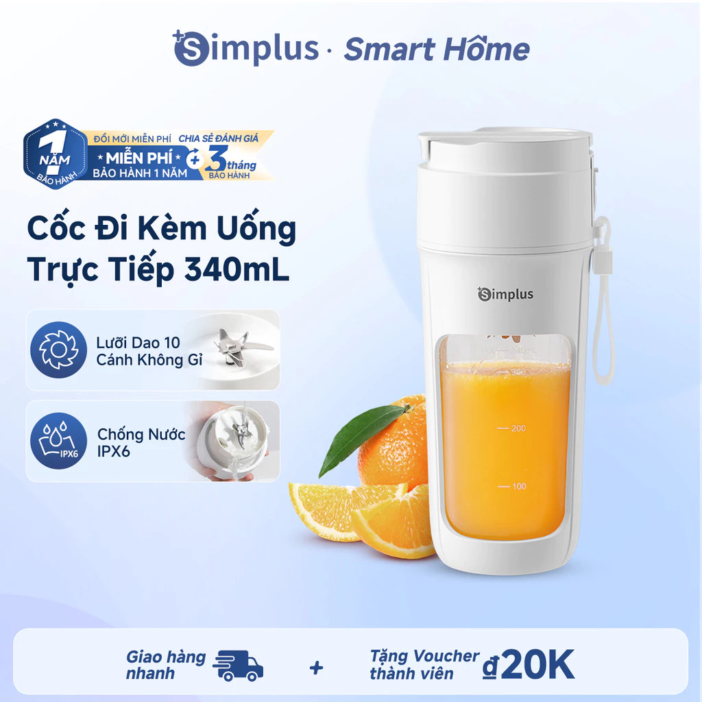 Máy ép trái cây Simplus 340/400mL Xay đá Ép nhanh trong 40 giây Type-C 18000 vòng/phút Tự động vệ sinh ZZJH008