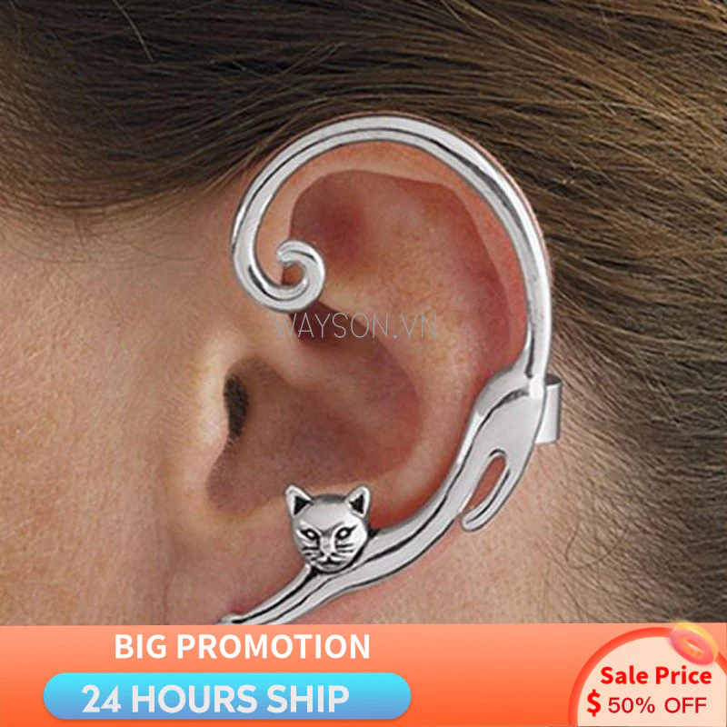 {SẴN SÀNG} Bông tai hình mèo một mảnh phong cách Punk có vòng đeo tai Rock Animal Black Stud Bông tai