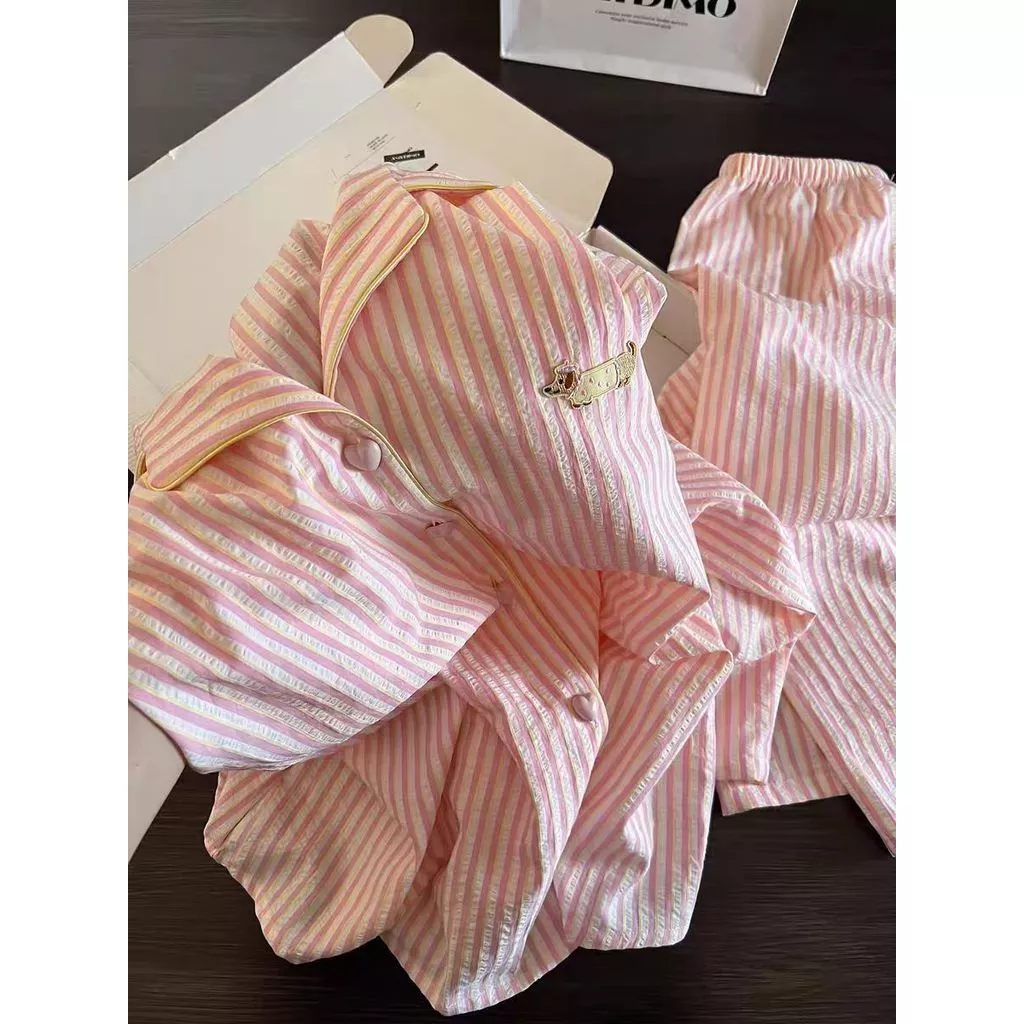 Order - Bộ Đồ Ngủ Nữ Kẻ Sọc Phong Cách Hàn Quốc, Bộ Dài Tay Mỏng Nhẹ Mùa Xuân Hè Họa Tiết Mới