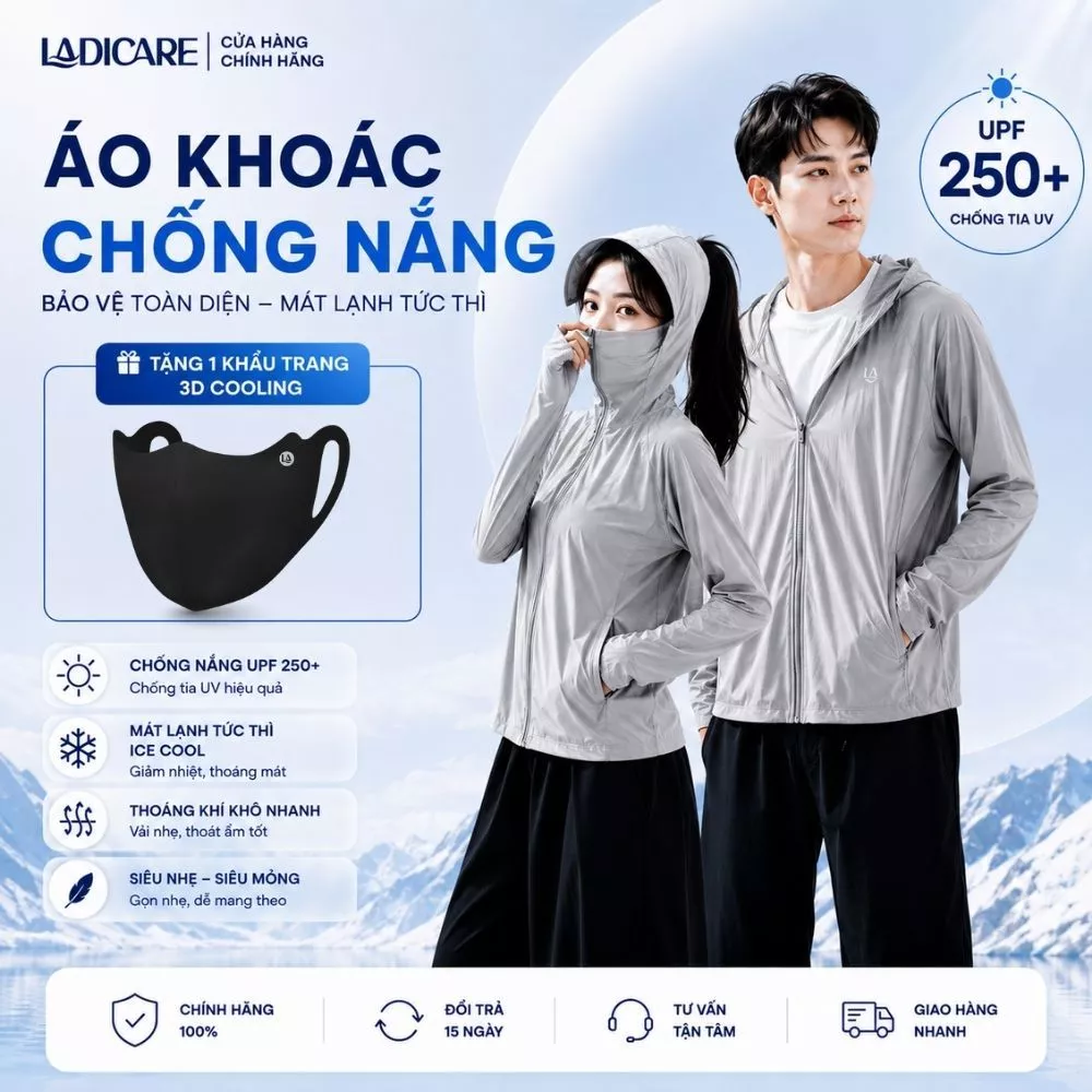 [TẶNG 3D COOLING Khi Mua] Áo Khoác Chống Nắng Nam Nữ LADICARE, Chống UV UPF250+, Vải Lụa Băng Thoáng Khí Mát Cả Ngày