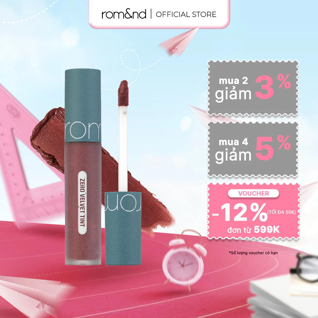 [Rom&nd] [Vintage Series] Son kem lì, lên màu chuẩn, mịn môi Hàn Quốc Romand Zero Velvet Tint 5.5g